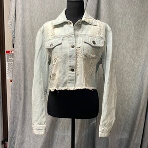 Love Tree Cropped Distressed Jean Jacket 100% Cotton